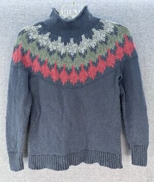 L.L. Bean Women's sz M Fair Isle 100% Cotton Knit Funnel Neck Pullover Sweater